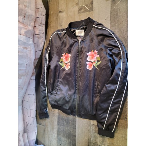 Decree bomber satin floral jacket woman's AS IS - Picture 1 of 6